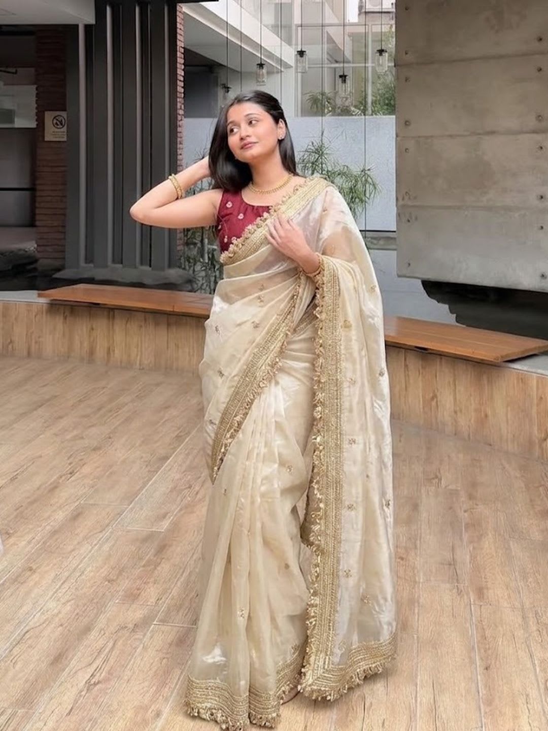VRAGI Embellished Embroidered Satin Heavy Work Saree - default view
