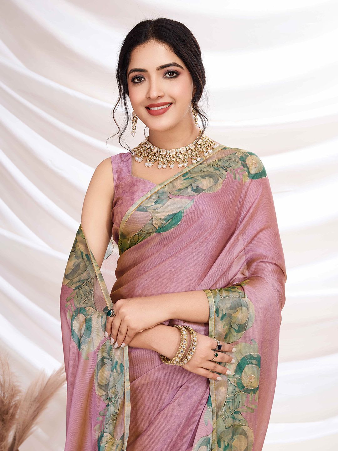all about you Aari Work Printed Pure Chiffon Saree - default view