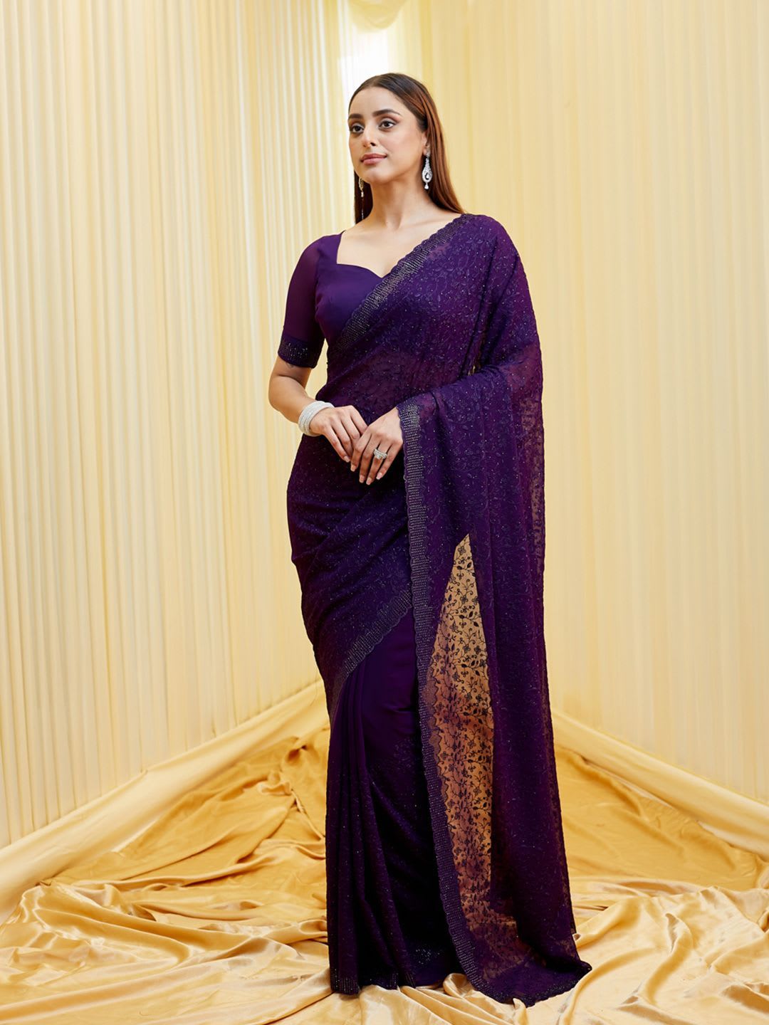 kasee Embellished Embroidered Pure Georgette Saree with Blouse Piece - default view