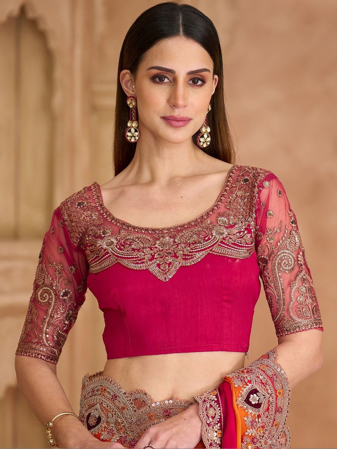 Mitera Embellished Embroidered Satin Heavy Work Saree - left view