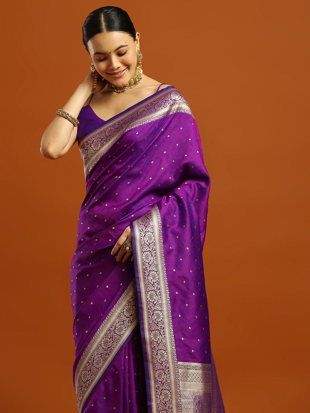 House of Pataudi Women Woven Design Zari Festive Banarasi Saree - default view