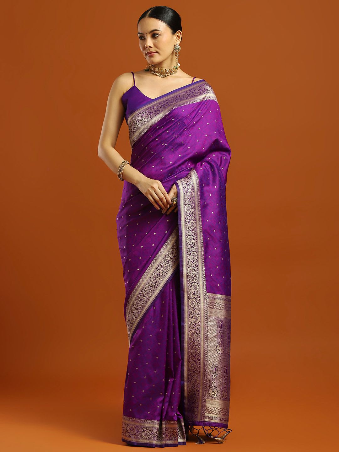 House of Pataudi Women Woven Design Zari Festive Banarasi Saree - back view