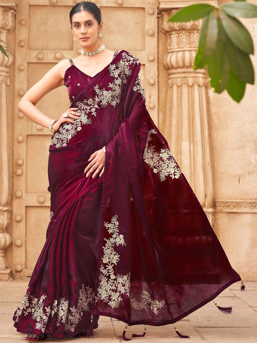Tikhi Imli Embroidered Satin Saree - default view