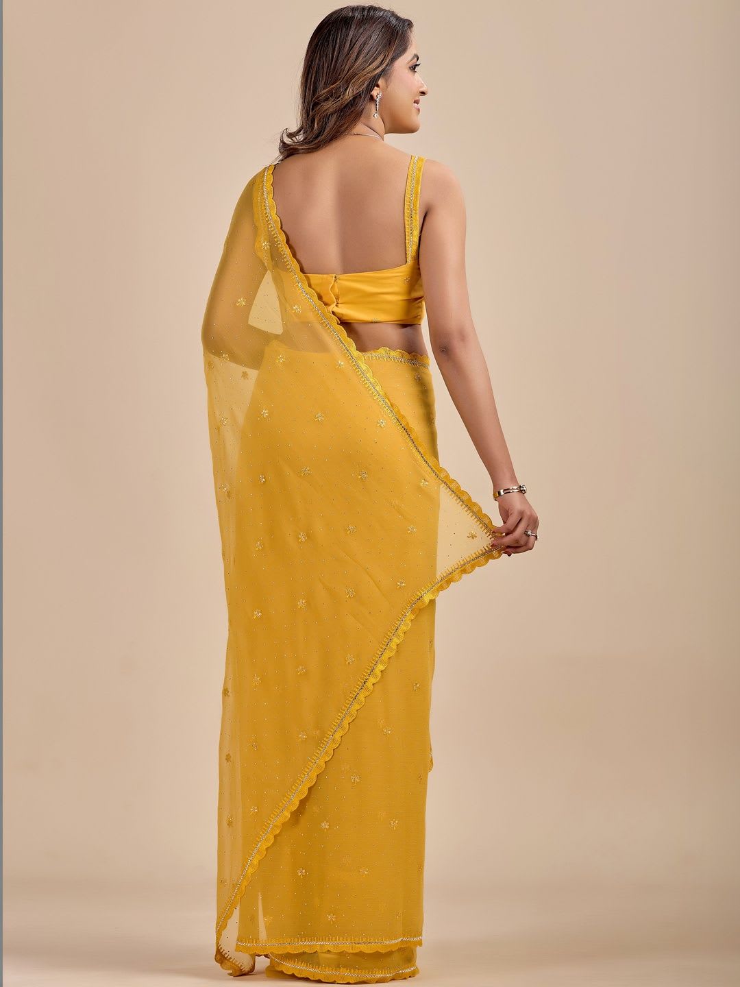 KIYAA FASHION Embellished Zari Pure Chiffon Saree - right view