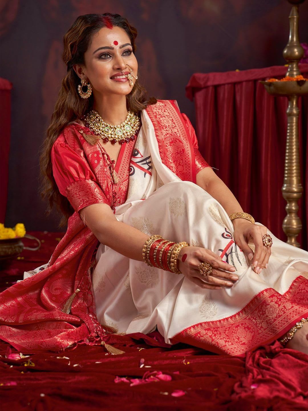 Saree mall Floral Satin Designer Baluchari Sarees - right view