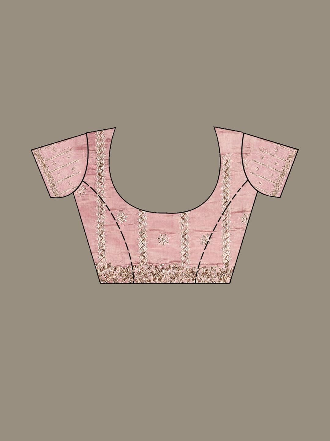 Koskii Women Cutwork Pink Tissue Saree With Unstitched Blouse - left view