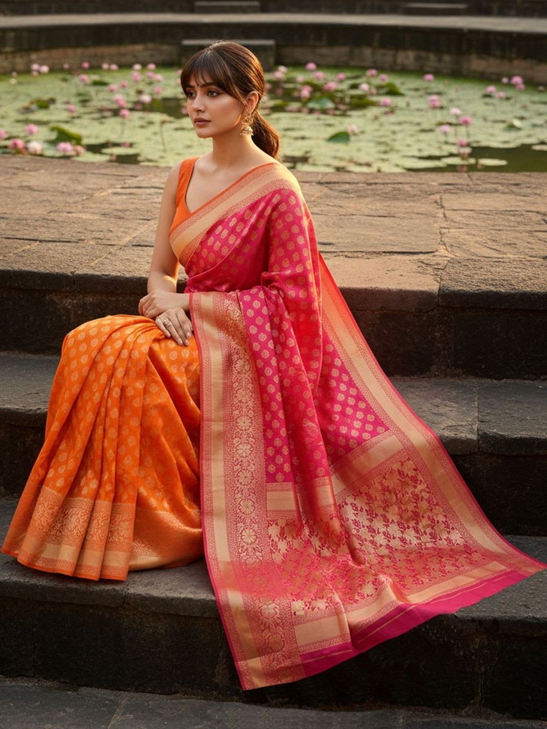 FABLAND Woven Design Zari Silk Blend Banarasi Saree - default view