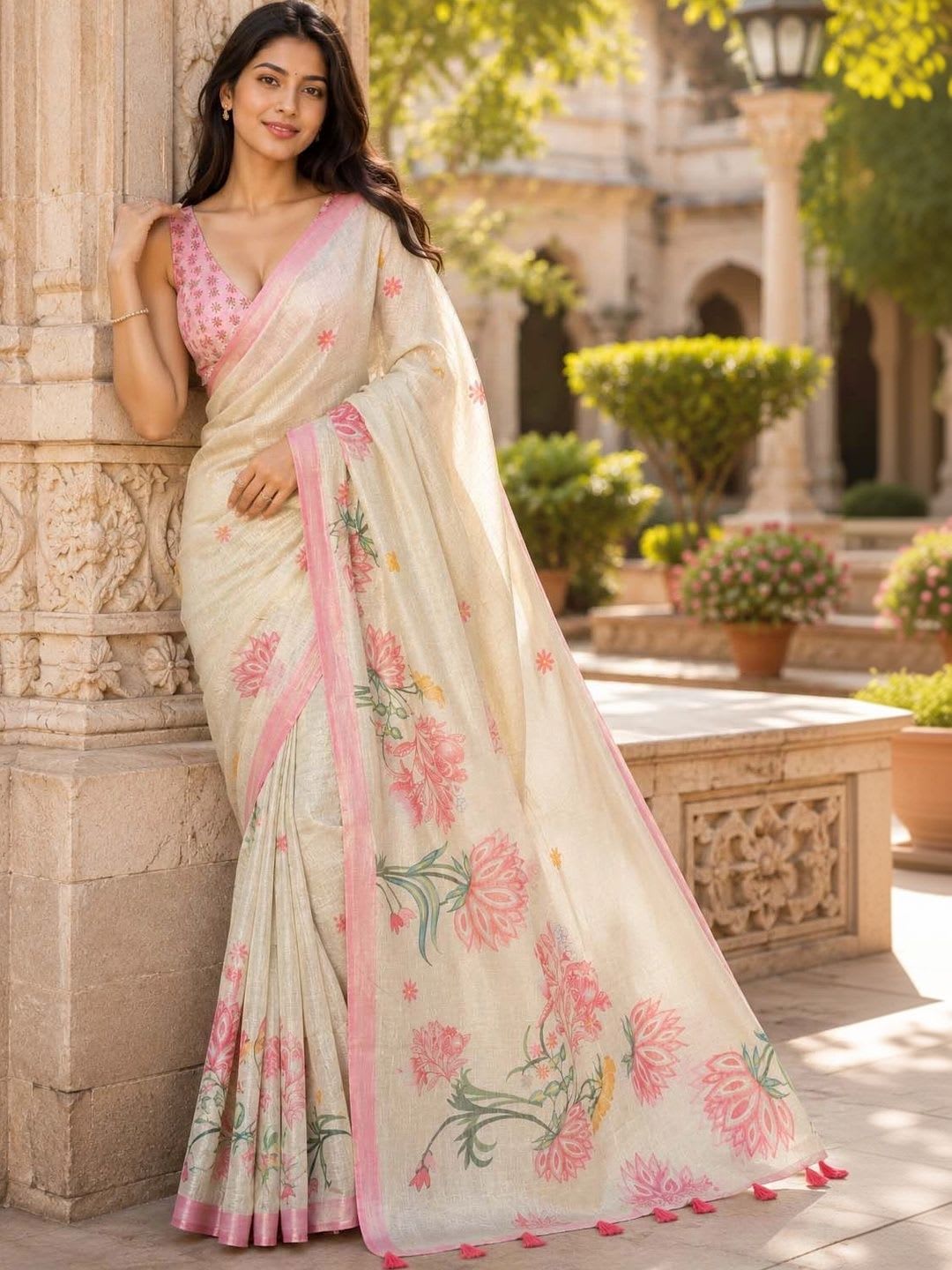Aadatein Floral Art Silk Kanjeevaram Saree - left view