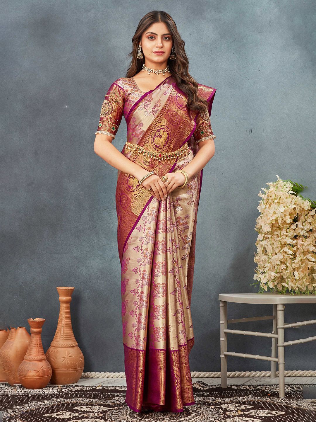 Tankori Woven Design Zari  Dharmavaram Saree - default view