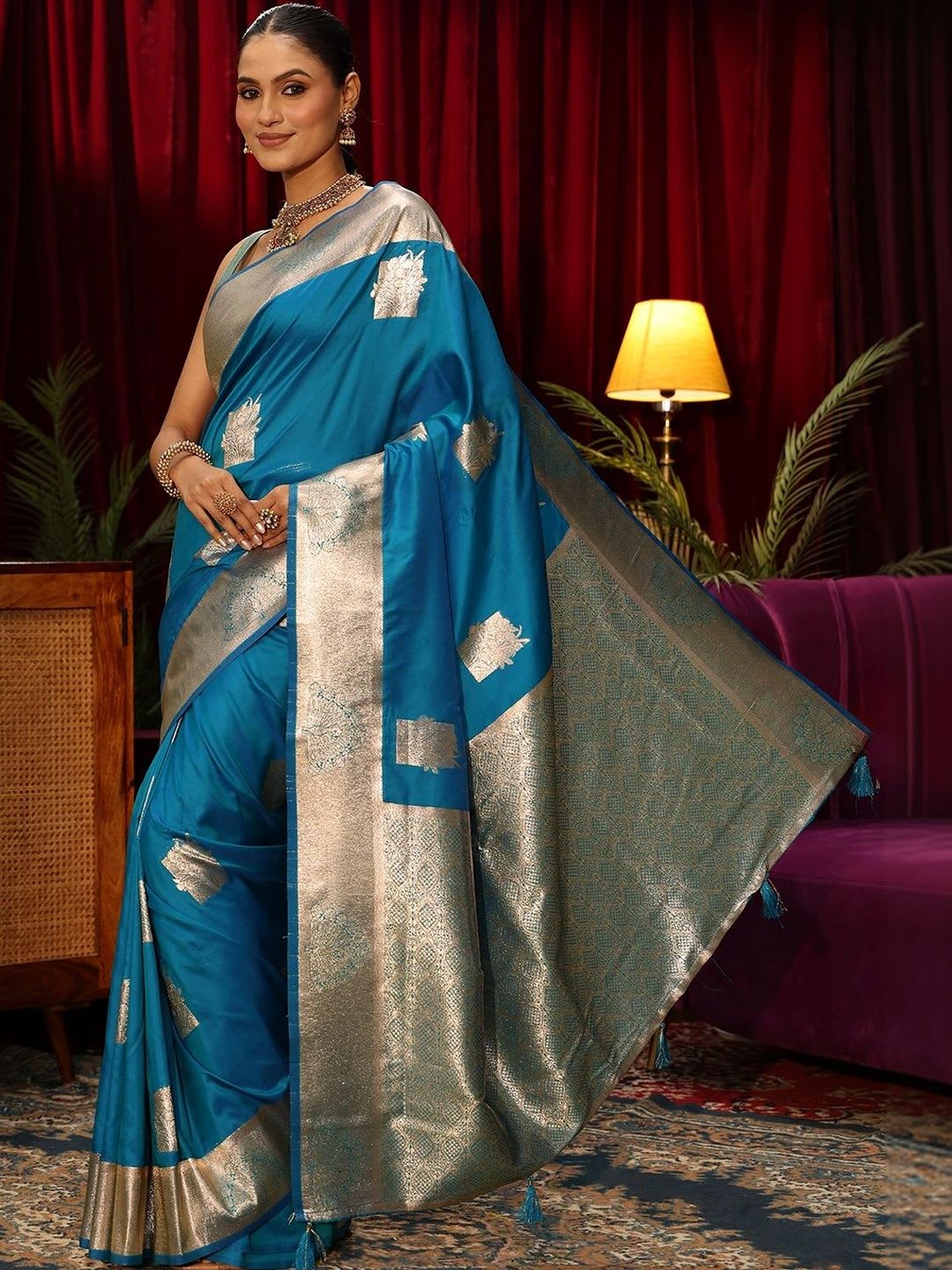 Libas Ethnic Motifs Zari Silk Blend Saree - back view