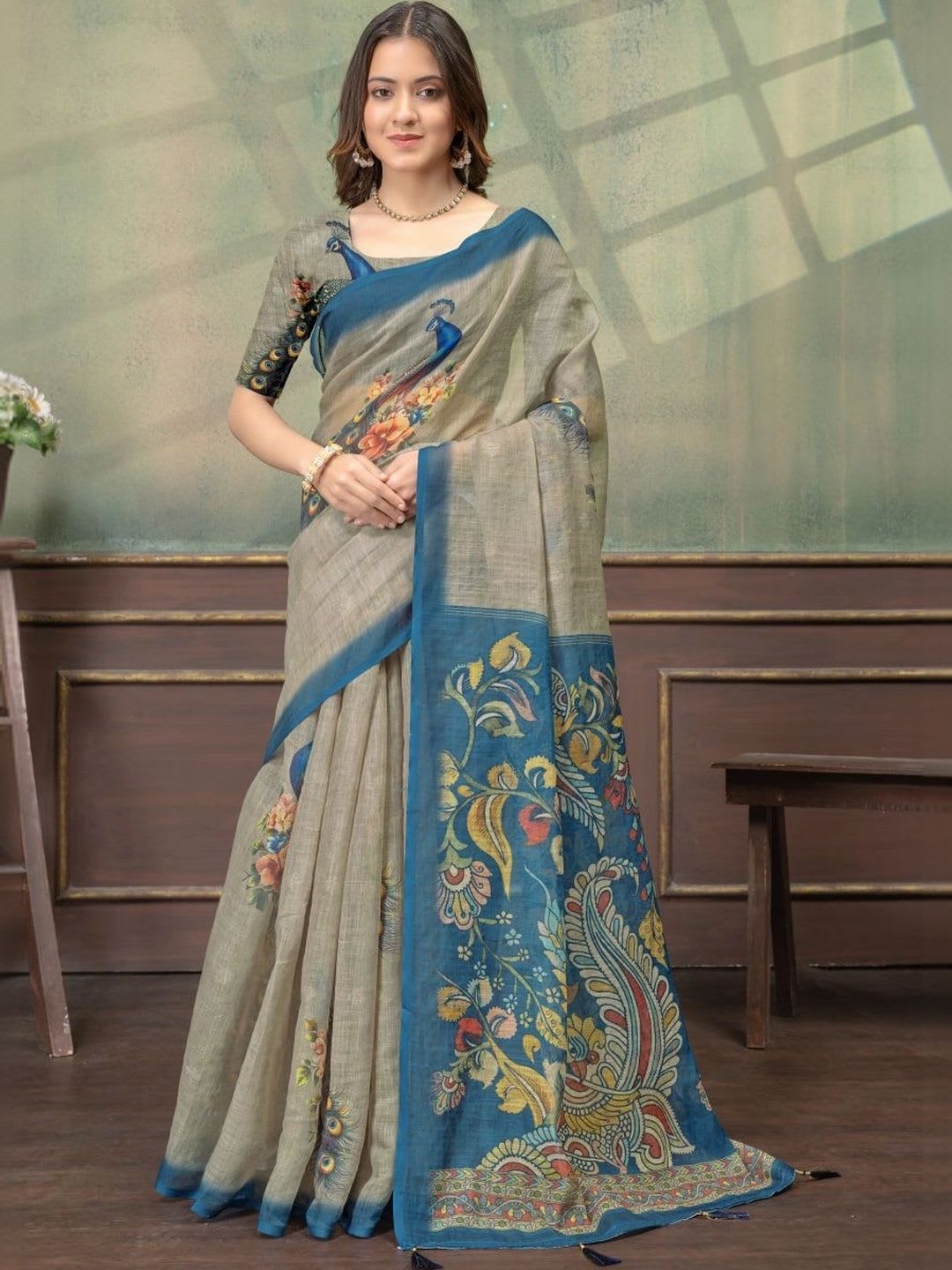 Rudraksh Fashion Paisley Linen Blend Saree - default view