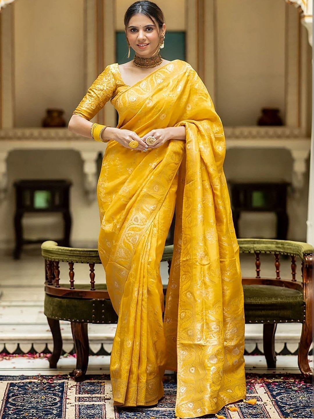 BerMondsey Woven Design Zari Silk Blend Saree - default view