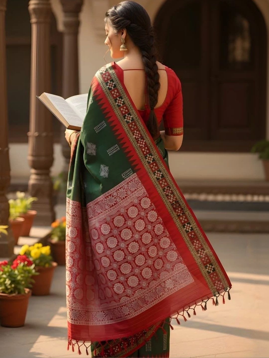FIZAKURTI Woven Design Silk Blend Sambalpuri Saree - back view