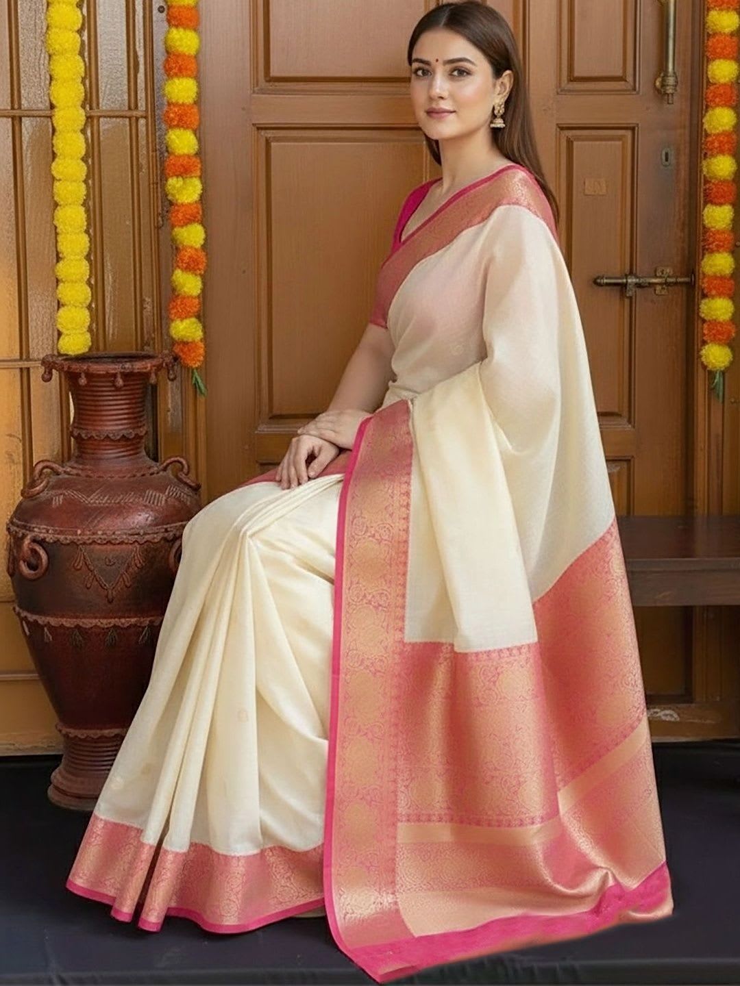 BerMondsey Zari Silk Blend Banarasi Saree - left view