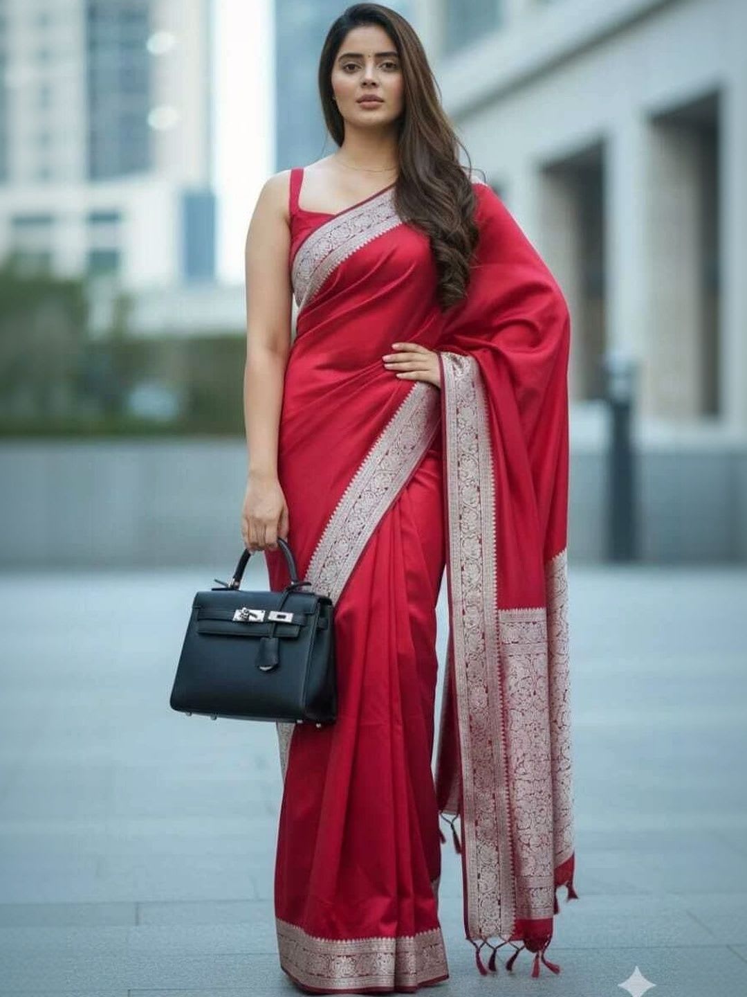 FIZAKURTI Zari Satin Banarasi Saree - back view