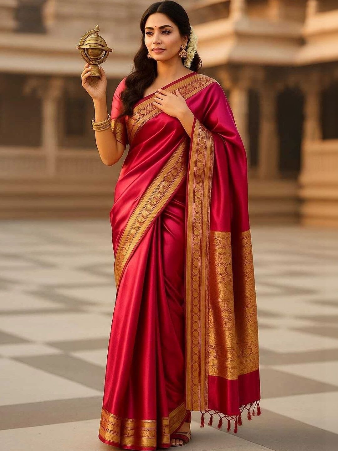 VIHA CREATION Zari Satin Banarasi Saree - default view