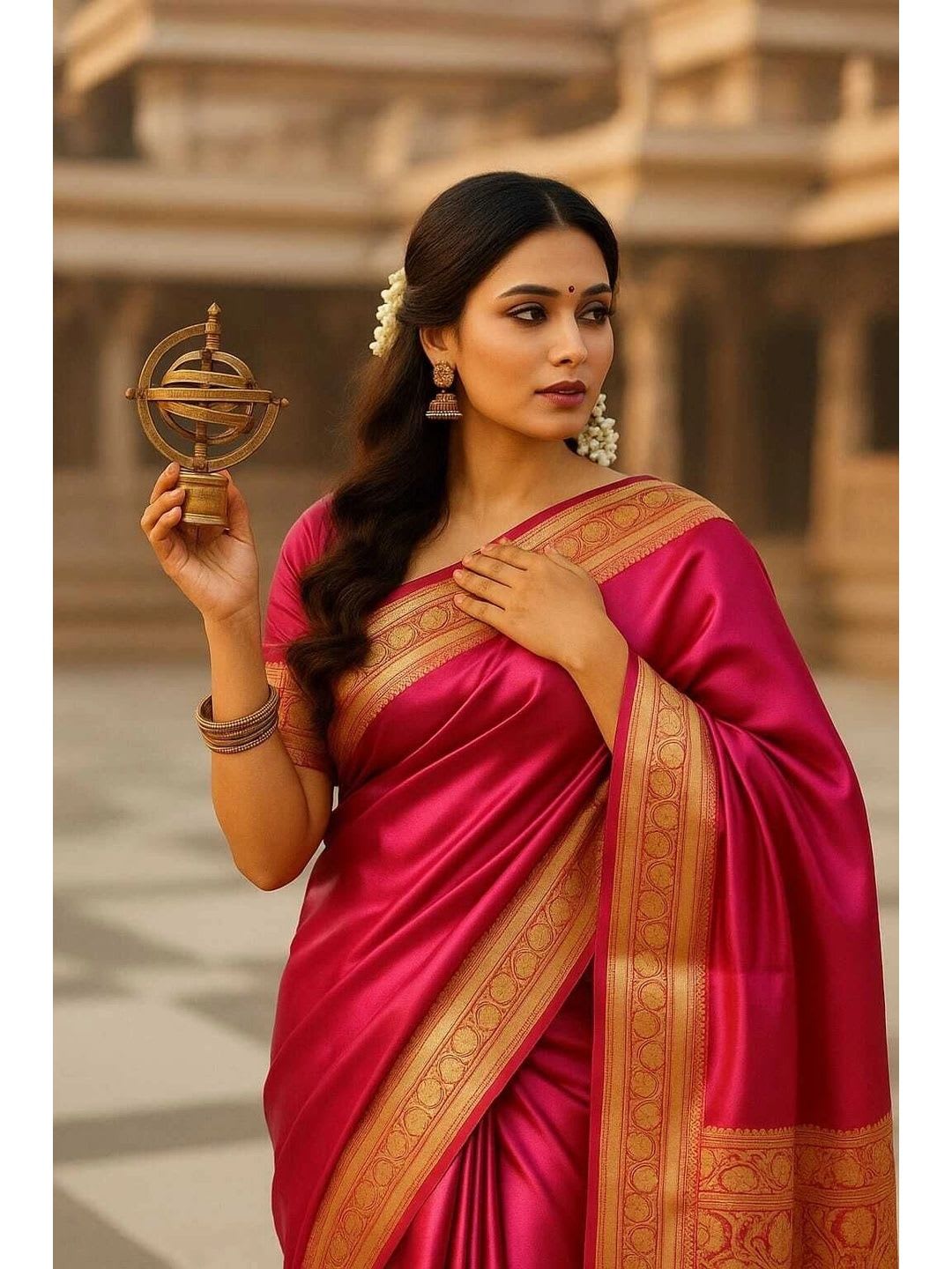 VIHA CREATION Zari Satin Banarasi Saree - back view