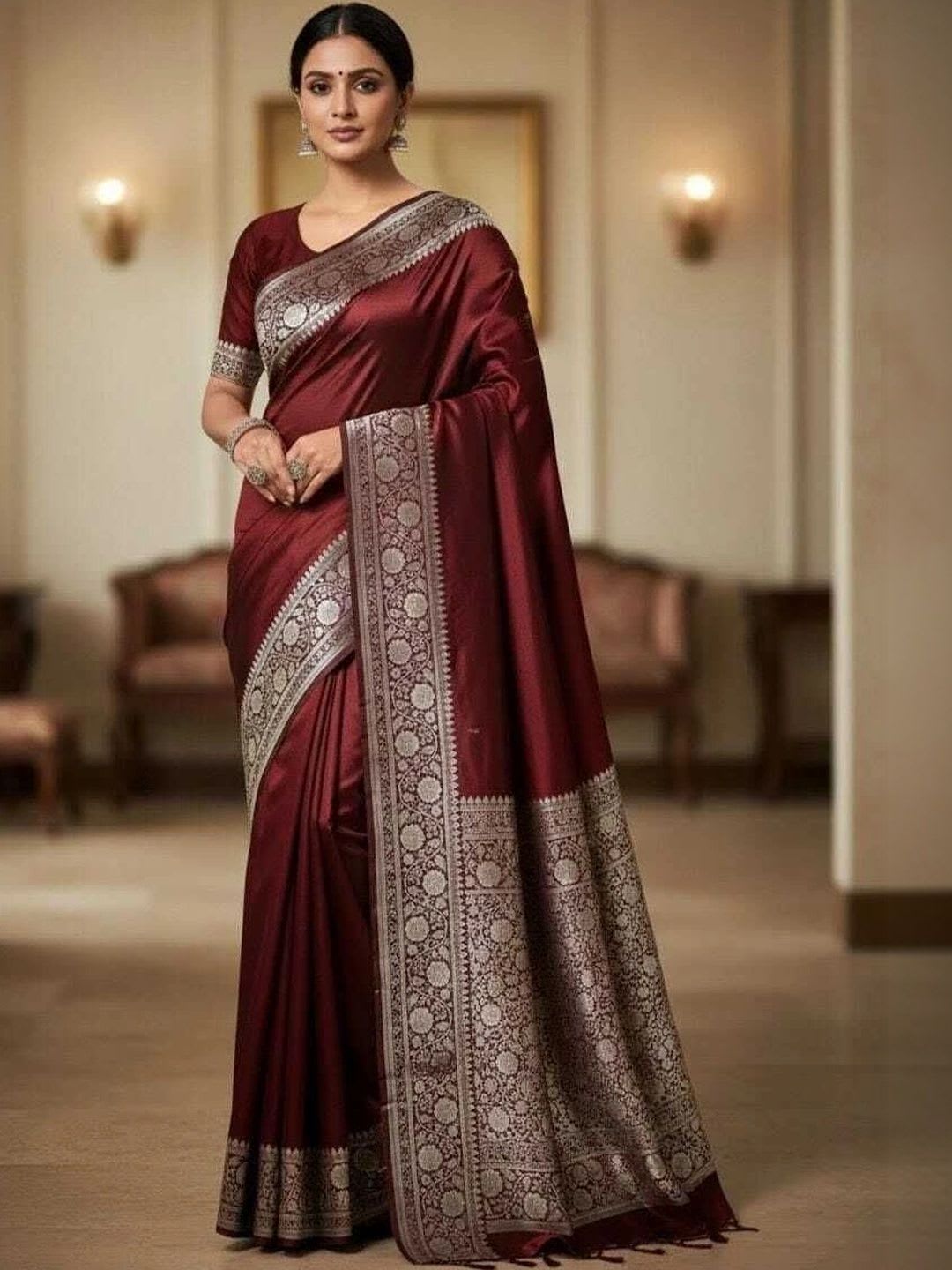 IPI FASHION Zari Satin Banarasi Saree - default view