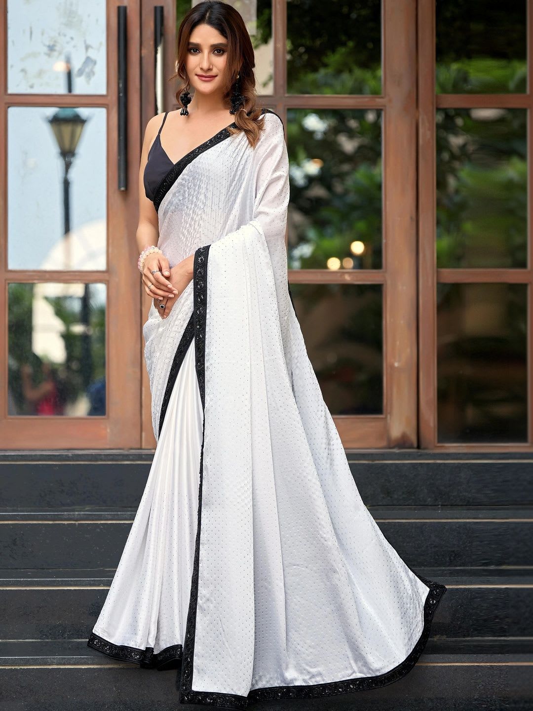 KALINI Embellished Beads and Stones Silk Blend Saree - back view