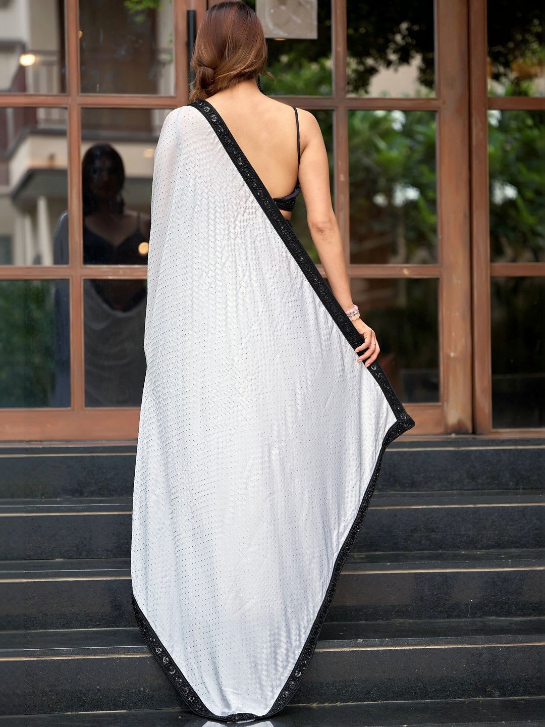 KALINI Embellished Beads and Stones Silk Blend Saree - right view