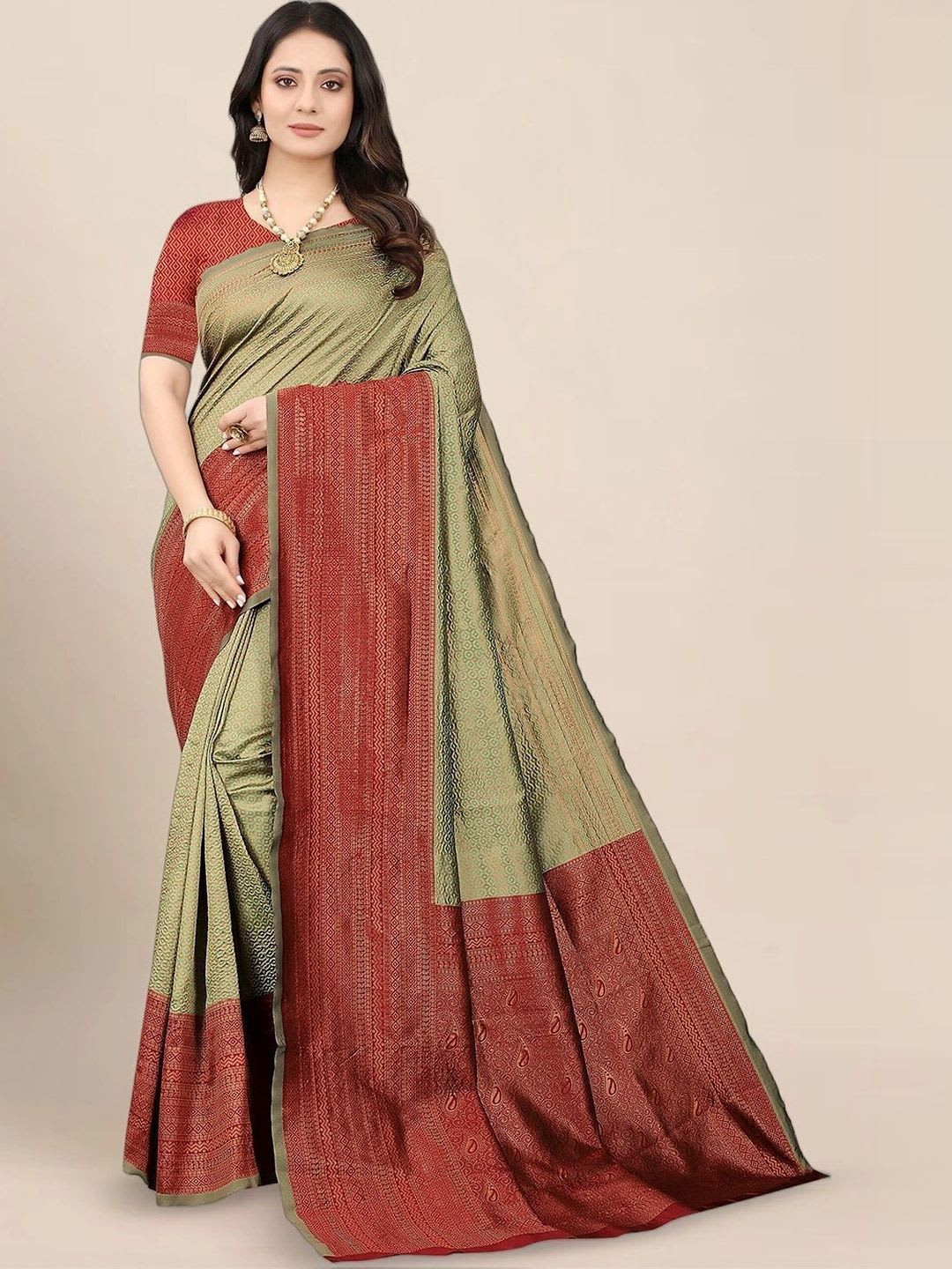 BerMondsey Woven Design Zari Silk Blend Banarasi Saree - default view