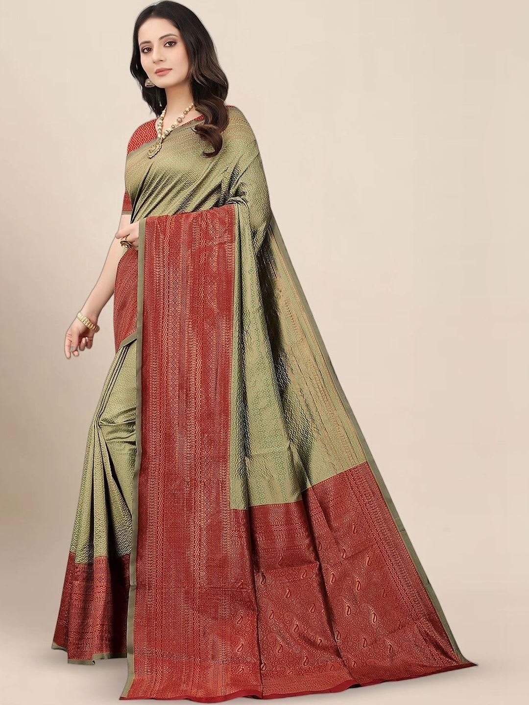 BerMondsey Woven Design Zari Silk Blend Banarasi Saree - back view
