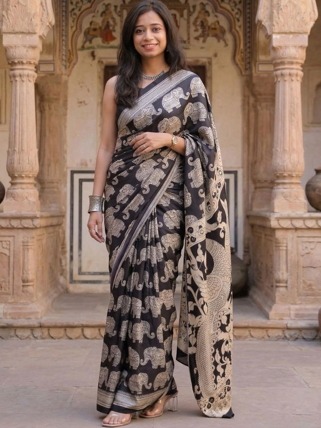 BerMondsey Kalamkari Linen Blend Saree - default view