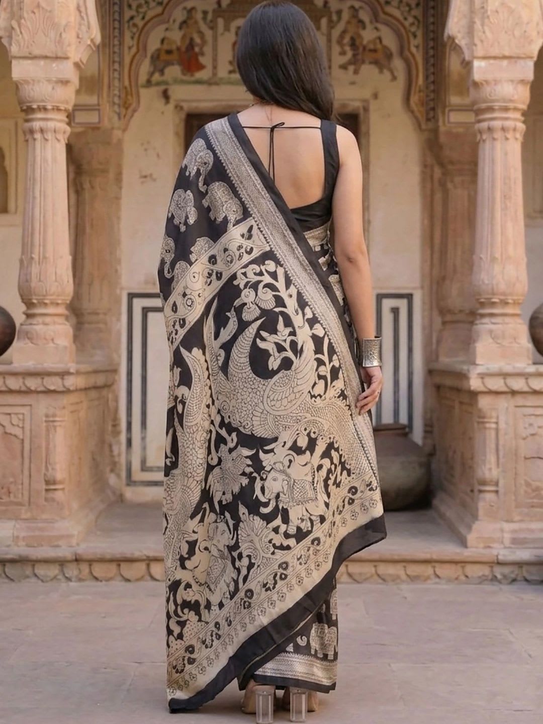 BerMondsey Kalamkari Linen Blend Saree - left view