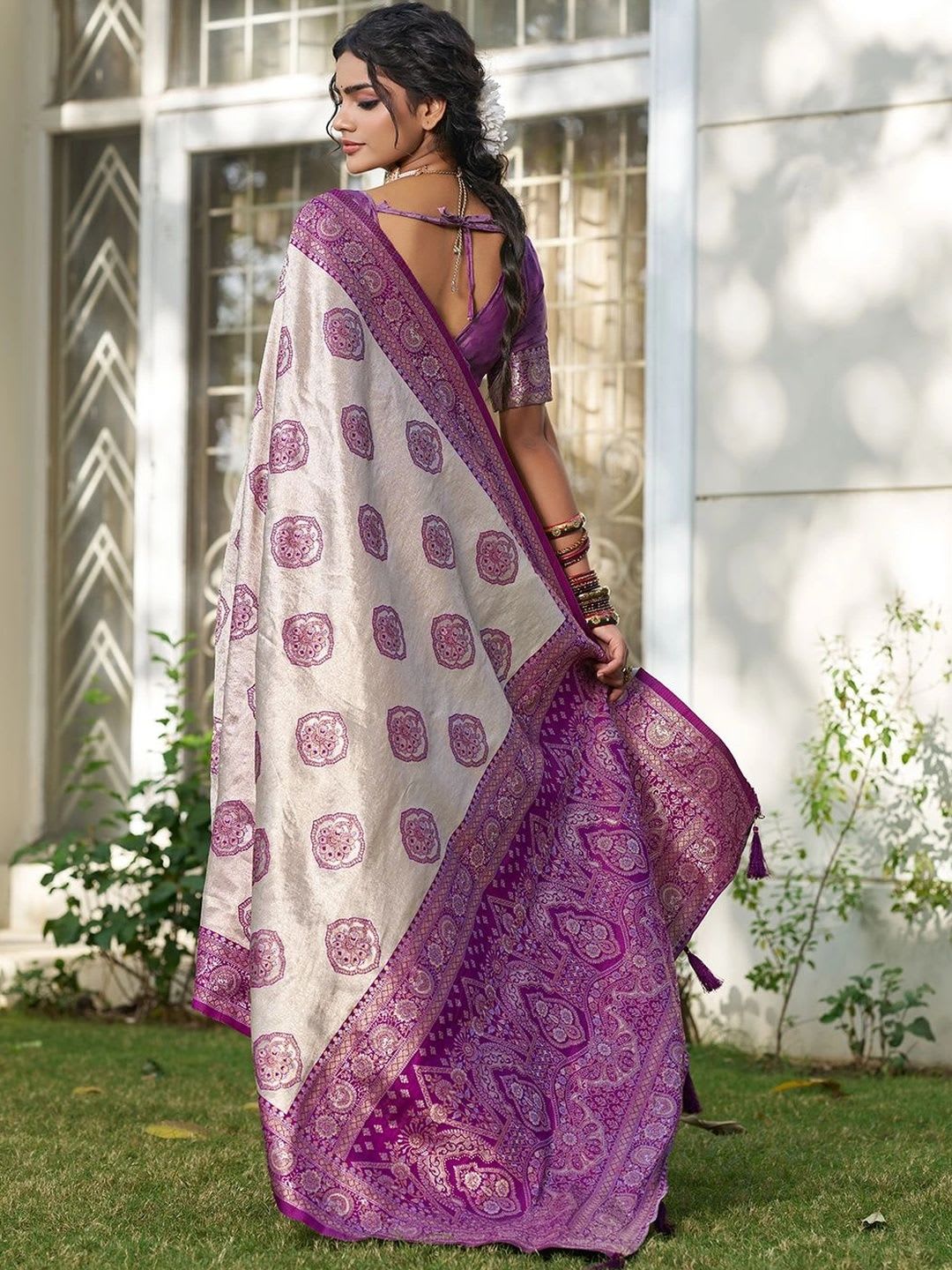 KALINI Woven Design Zari Silk Blend Designer Banarasi Saree - back view