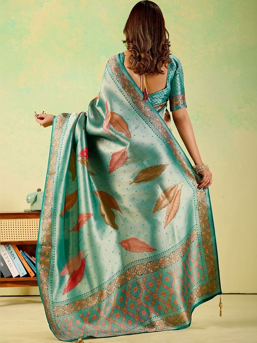 Tilak Venture Floral Zari Art Silk Designer Banarasi Saree - back view