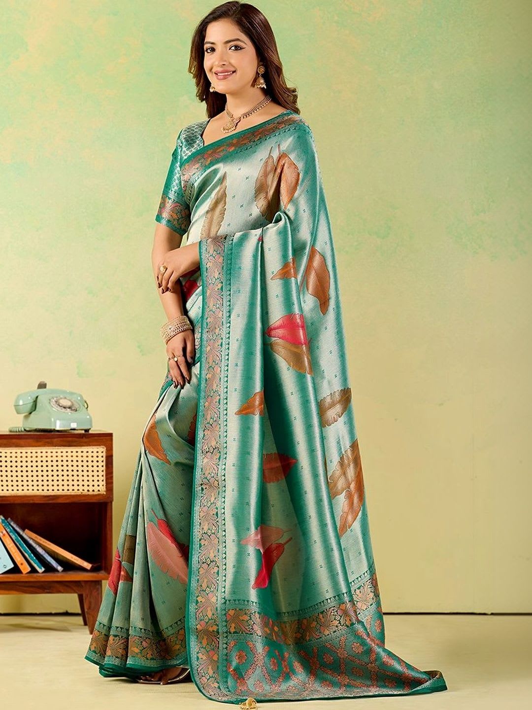 Tilak Venture Floral Zari Art Silk Designer Banarasi Saree - left view