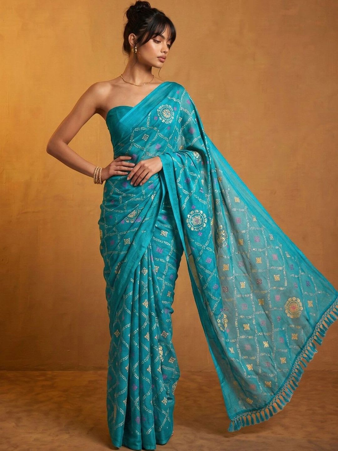DRIP CHOWK Bandhani Pure Chiffon Saree - default view