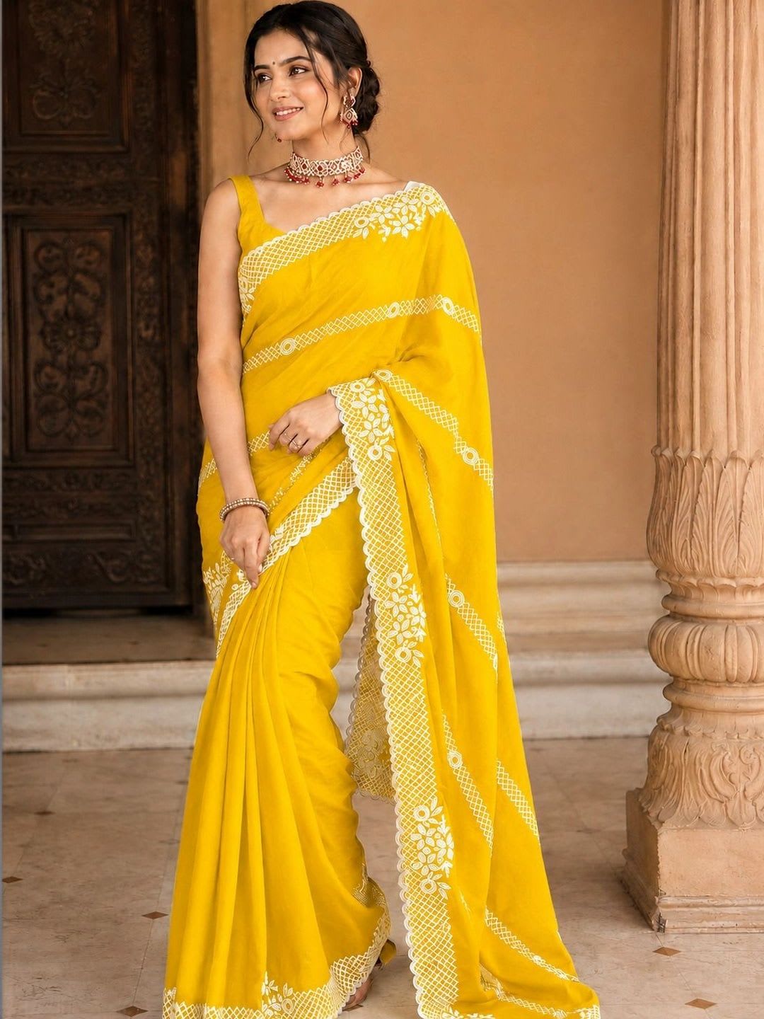 NILRUDRA Floral Embroidered Poly Georgette Banarasi Saree - default view