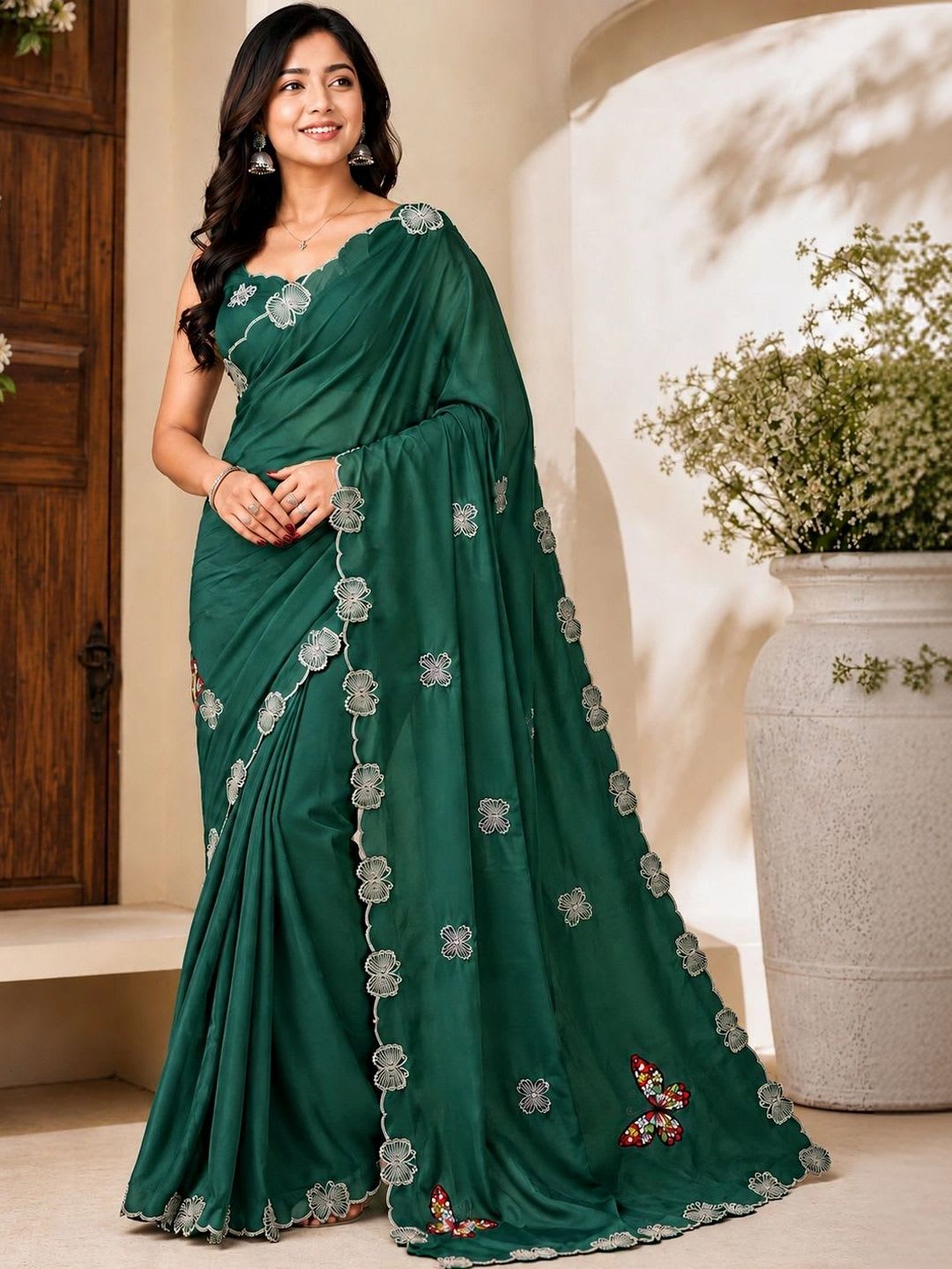 NILRUDRA Floral Beads and Stones Poly Georgette Heavy Work Banarasi Saree - default view