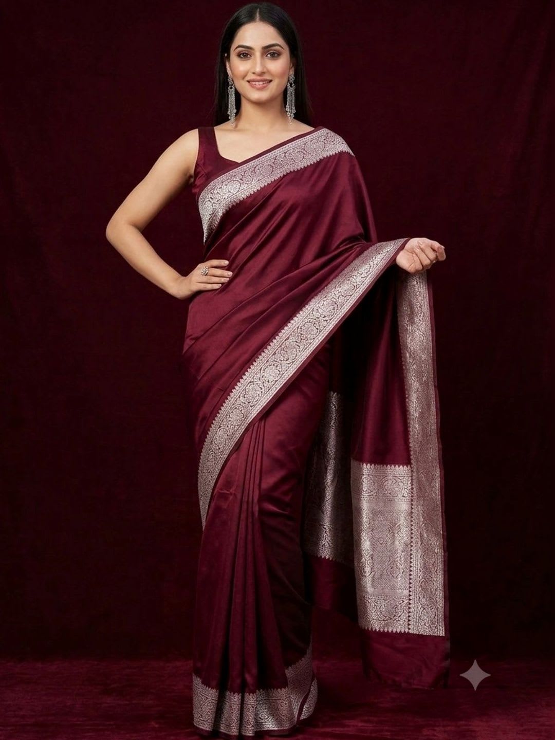 SHOPSILK Zari Satin Half and Half Banarasi Saree - default view