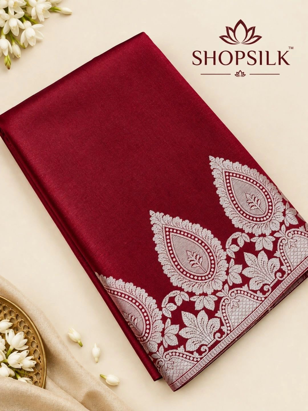 SHOPSILK Zari Satin Half and Half Banarasi Saree - right view