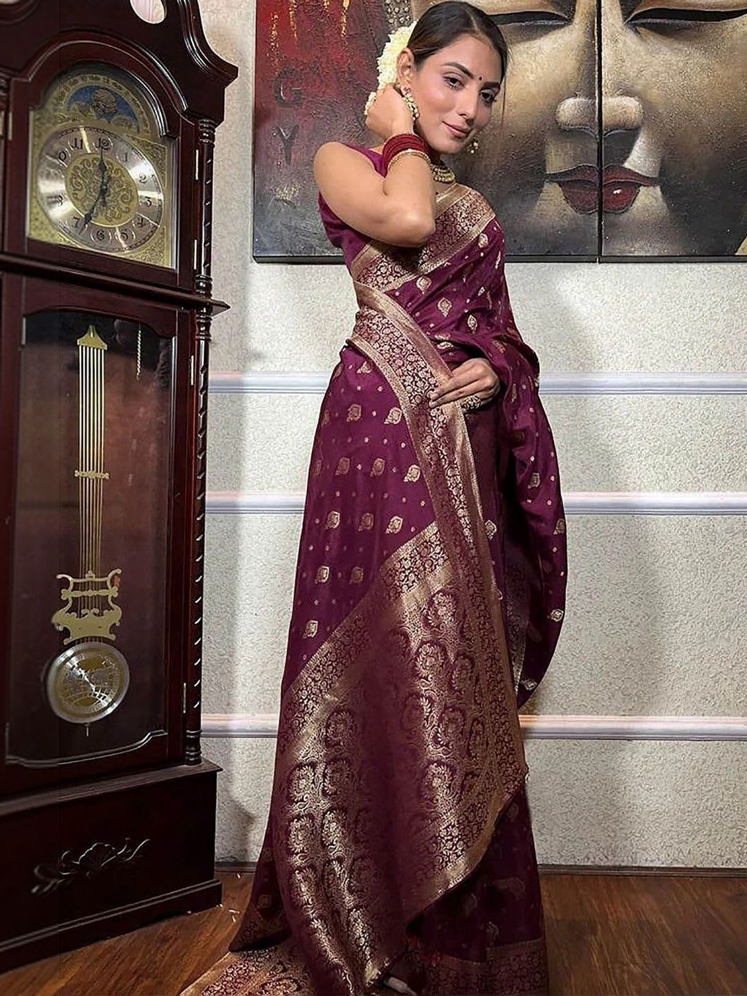 BerMondsey Woven Design Zari Silk Blend Banarasi Saree - default view