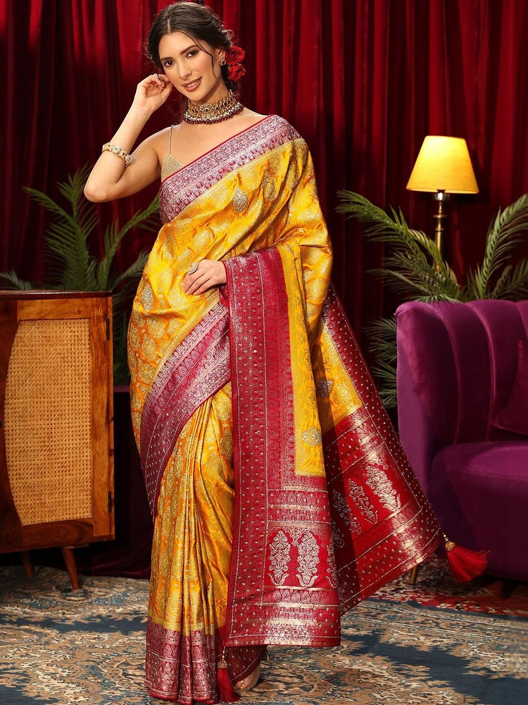 Libas Art Woven Design Zari Silk Blend Saree - left view