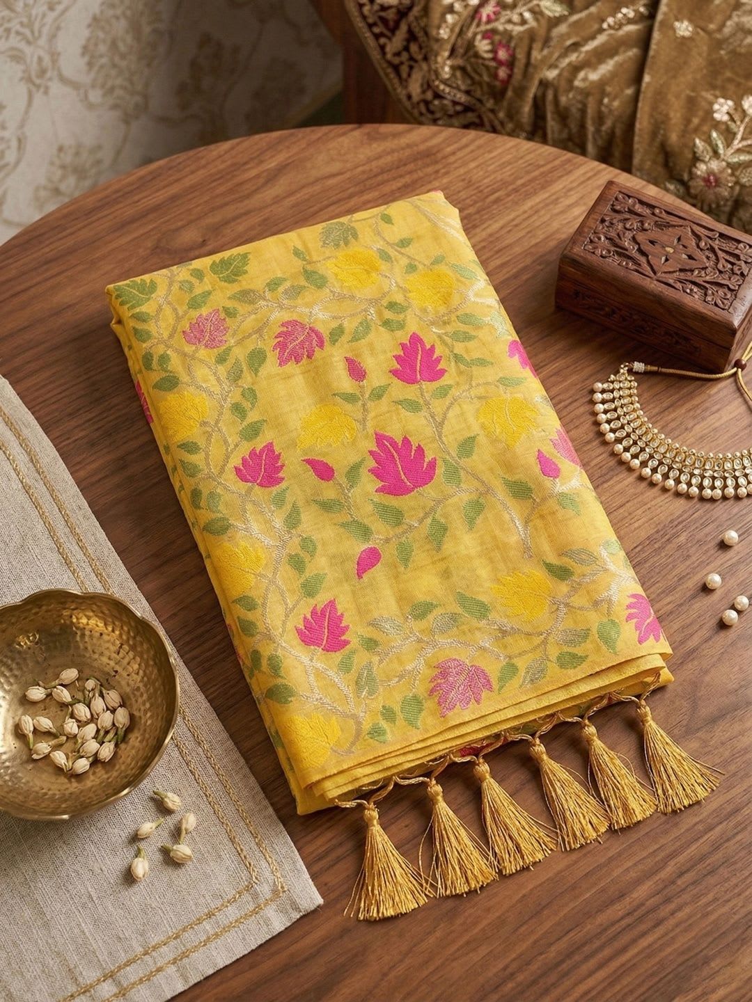 KALINI Floral Zari Linen Blend Designer Saree - left view