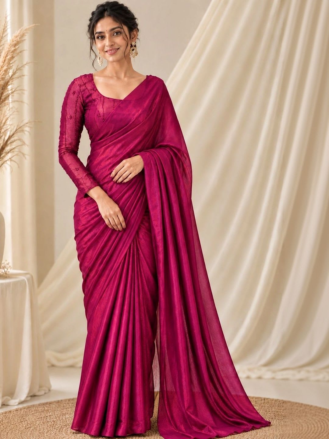 7ray Embroidered Art Silk Saree - left view