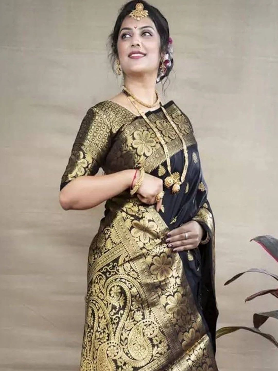ADIANADI Woven Design Zari Silk Blend Banarasi Saree - back view