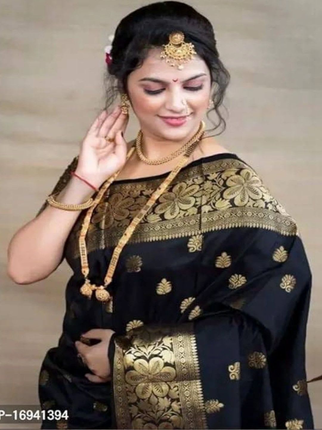 ADIANADI Woven Design Zari Silk Blend Banarasi Saree - left view