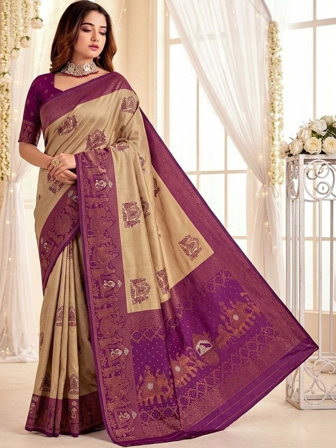 ALAUKIK WEAVES Woven Design Zari Pure Silk Saree - default view