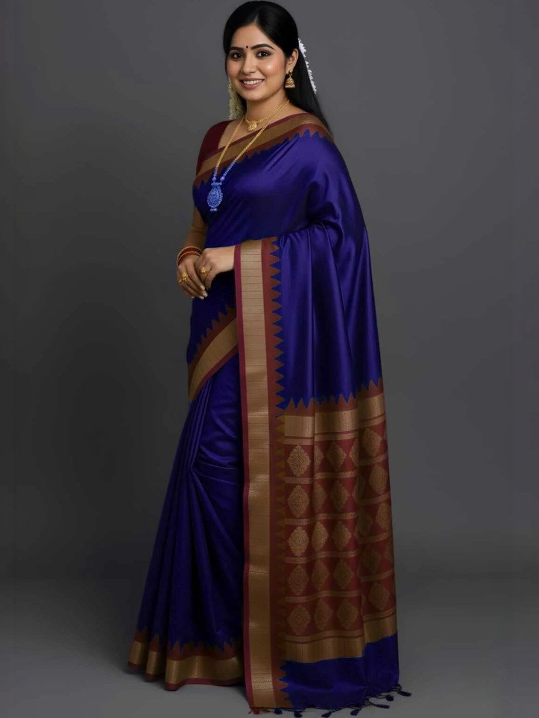 IPI FASHION Woven Design Zari Silk Blend Sambalpuri Saree - back view