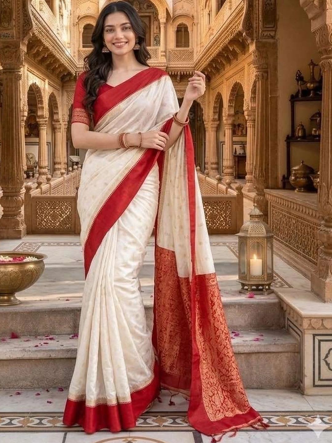 M H Saree Destination Woven Design Zari Art Silk Kanjeevaram Sarees - back view