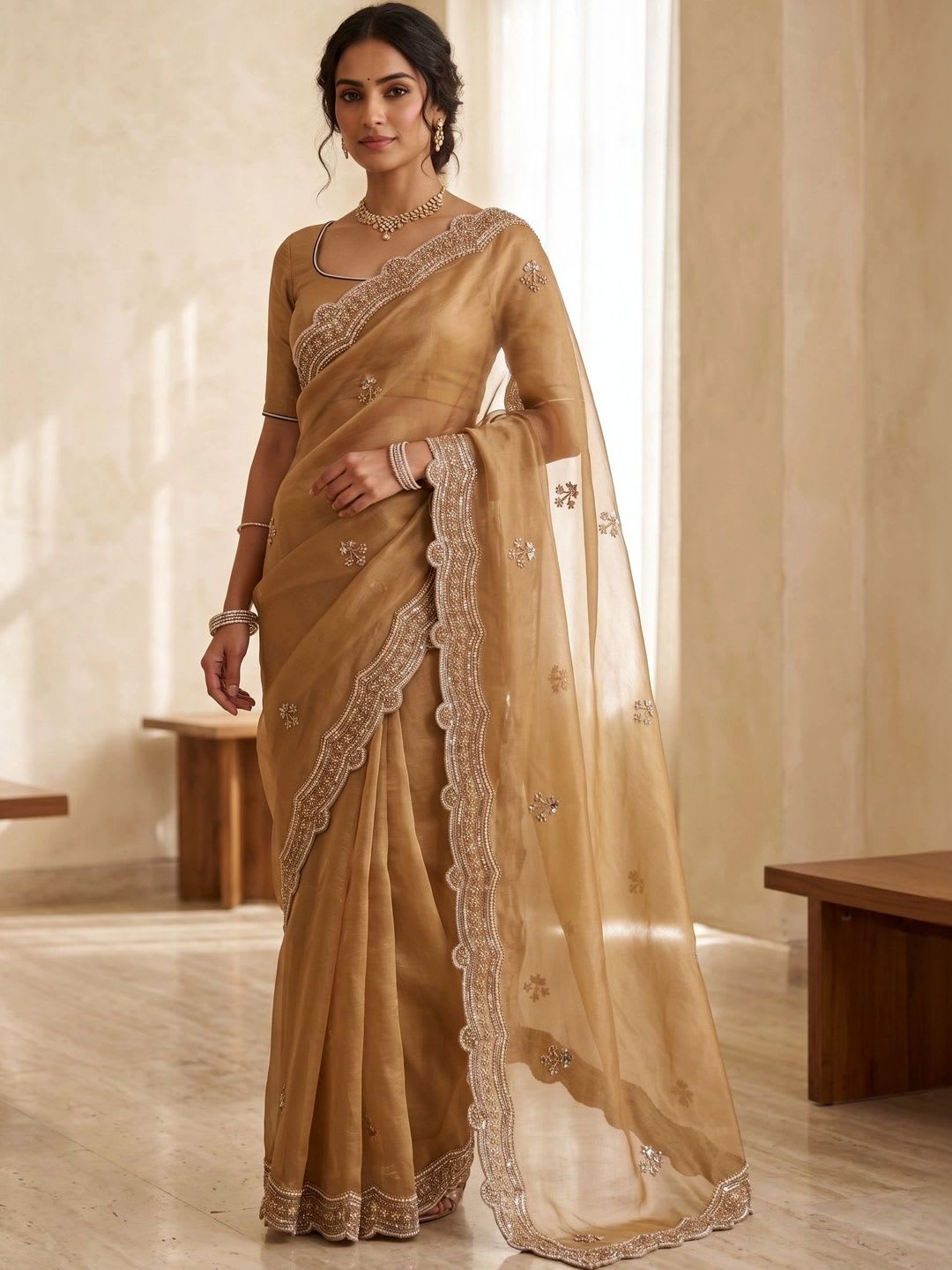 KALINI Floral Embroidered Tissue Saree - default view