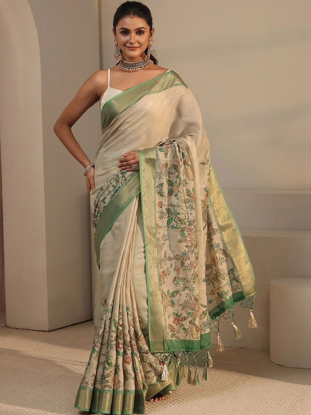 Libas Floral Zari Silk Blend Saree - default view