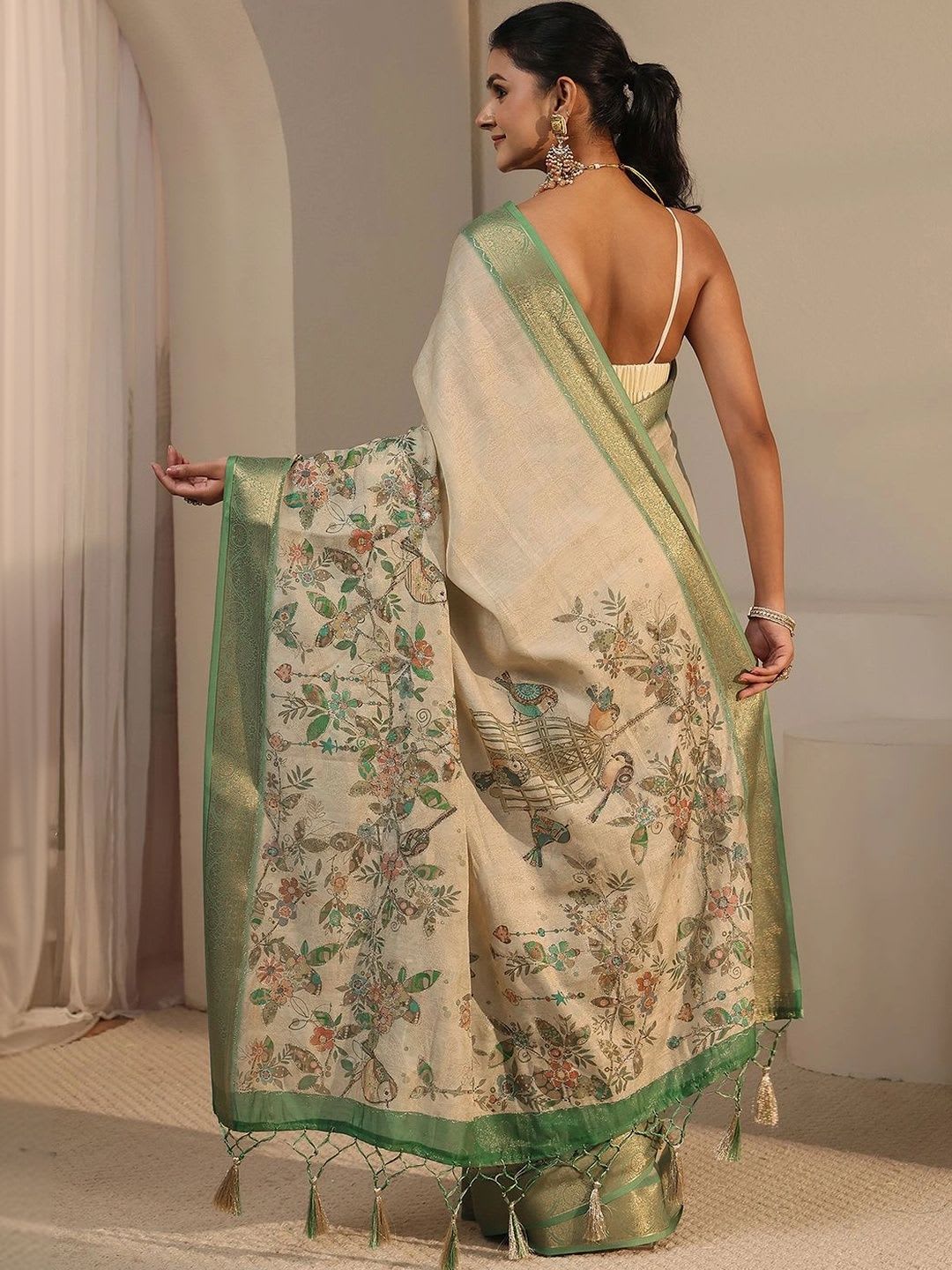 Libas Floral Zari Silk Blend Saree - back view