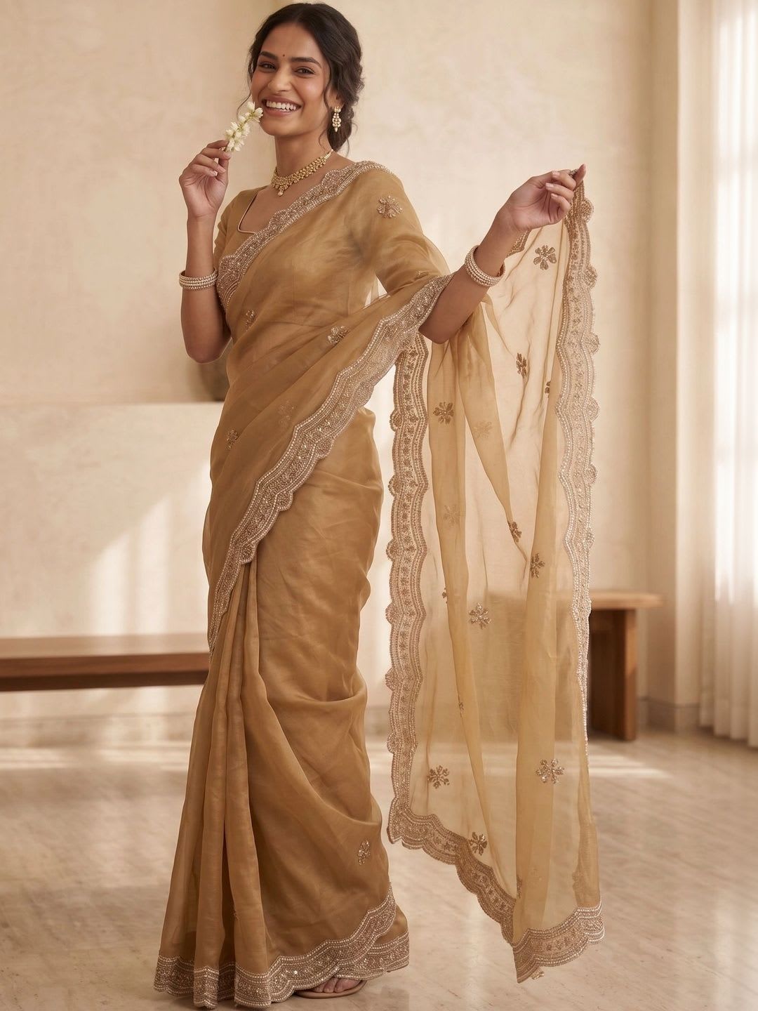 KALINI Floral Embroidered Tissue Saree - back view