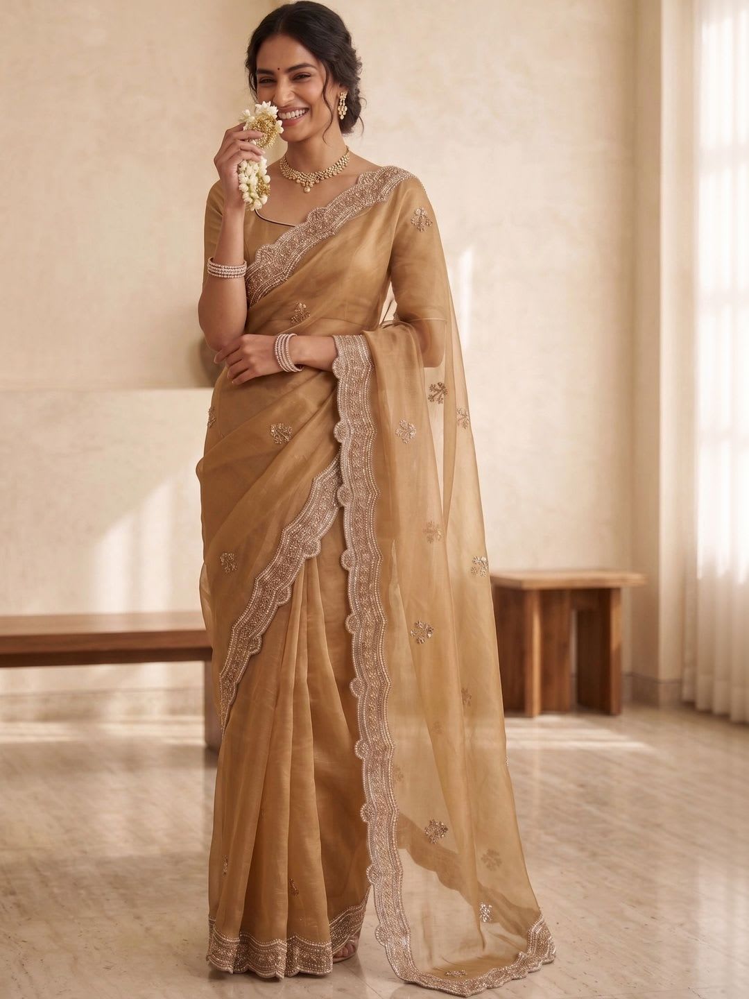 KALINI Floral Embroidered Tissue Saree - left view